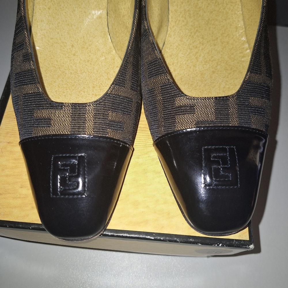 Fendi Shoes & Box Vintage Heel Print Fabric Size 8 #642543 Y2K 90's - Picture 14 of 16